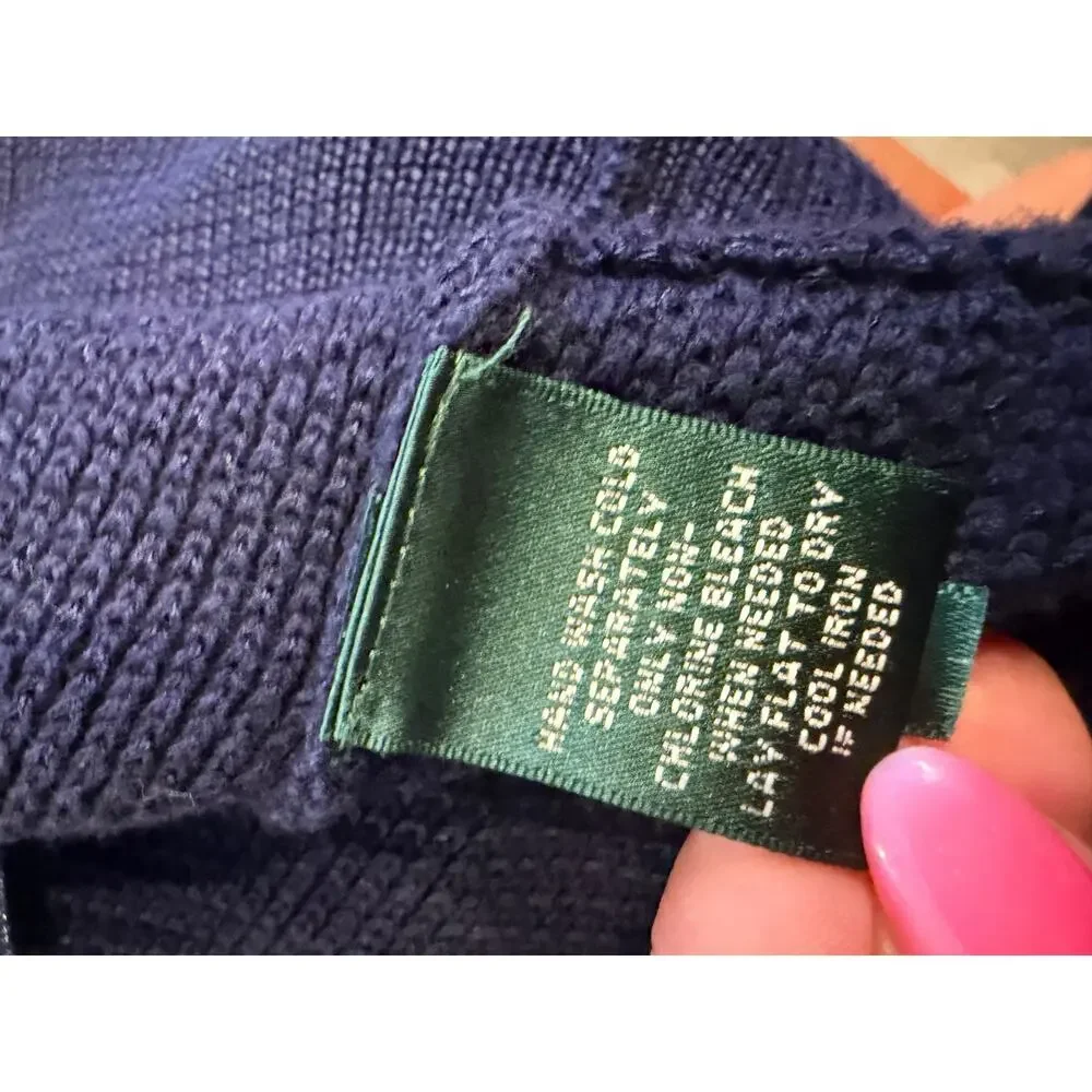 Lauren Ralph Lauren Open Front Cardigan Sweater Navy Blue Size M Knit 3/4 Sleeve